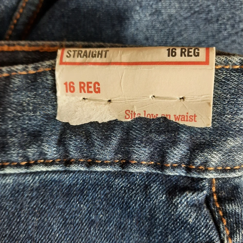 Arizona Jean Co Boys Patchy Jeans Size 16 Regular Straight Flex Denim Dark Wash